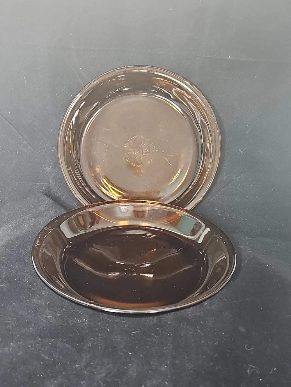 Vintage  Duo Anchor Hocking Amber Glass  Pie Plate with Embossed Logo